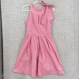 Vintage Comely Gingham Dress Sz S Red White Bow Neck Fit Flare Coquette Retro